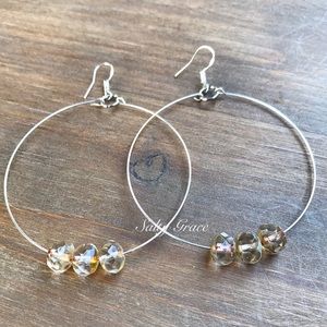 Sterling silver crystal clear white hoop earrings